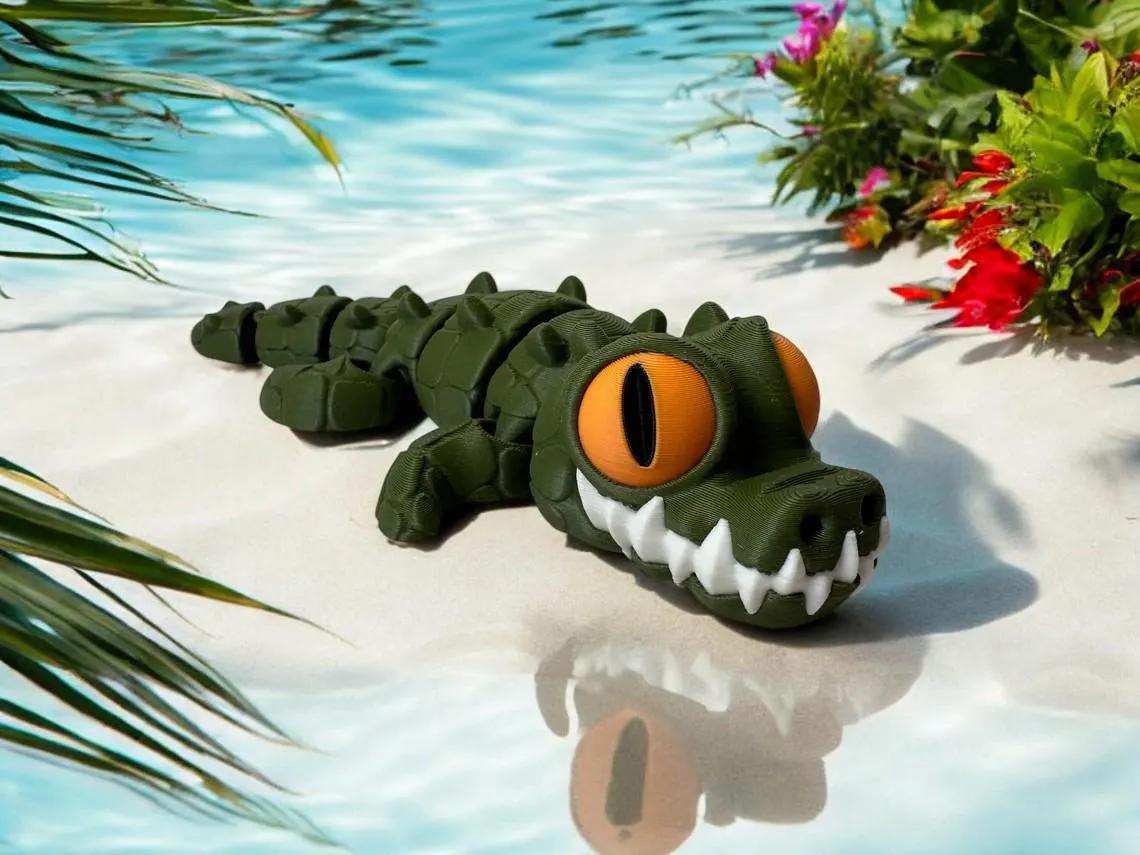 Articulating Crocodile Fidget – 3D Printed Poseable Crocodile Figurine – Fun and Flexible Desk Toy | Collectible Fidget Toy