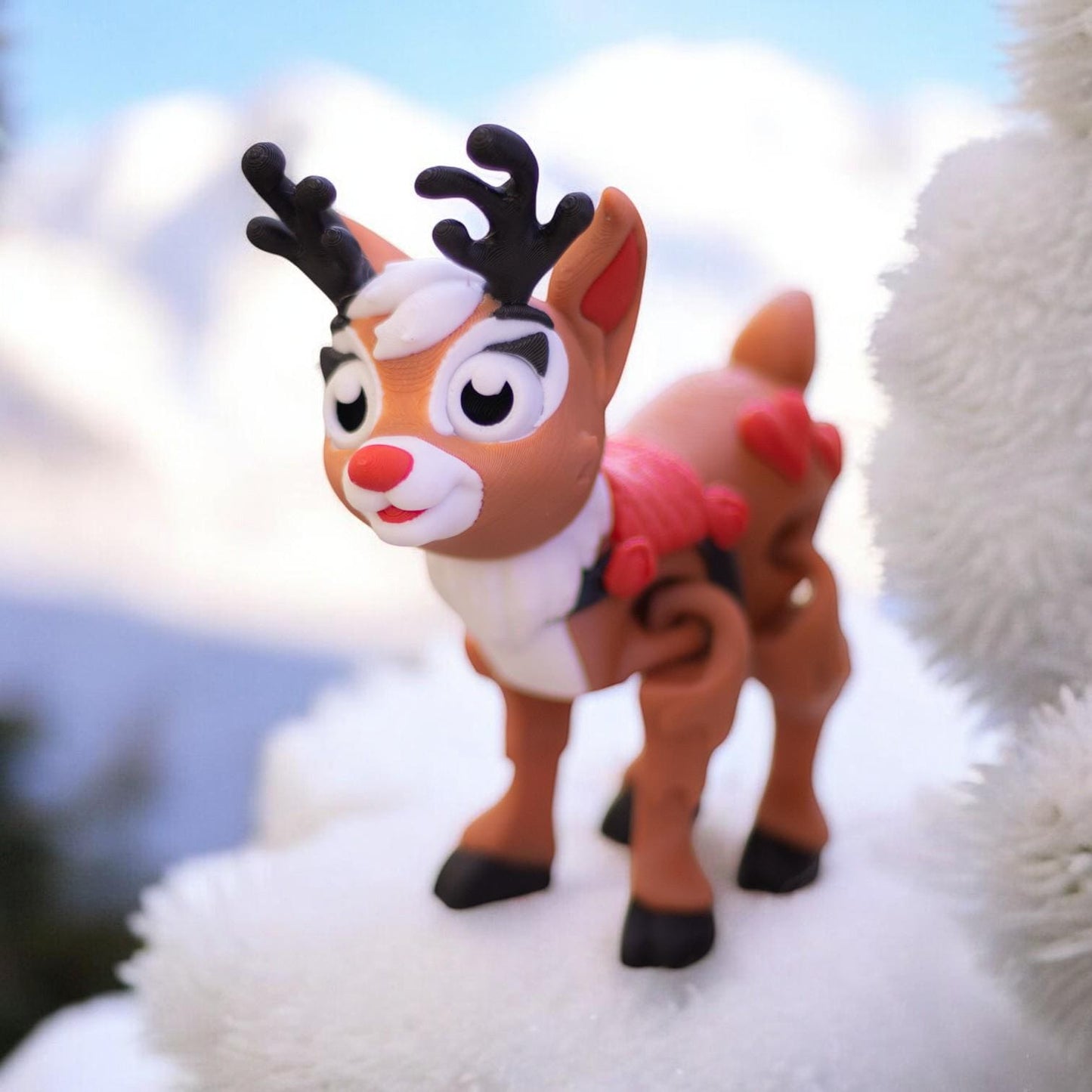 Flexi Xmas Reindeer – 3D Printed Poseable Reindeer Figurine – Cute Christmas Collectible Desk Toy | Flexible Holiday Figure