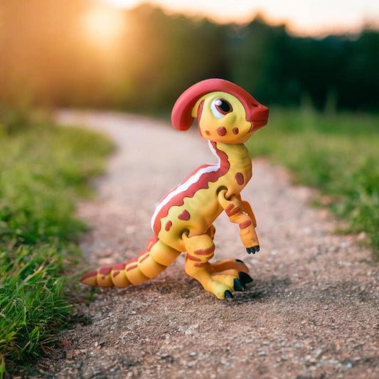 Adorable Flexi Parasaurolophus – 3D Printed Poseable Dinosaur Figurine – Cute Collectible Desk Toy | Flexible Dinosaur Figure