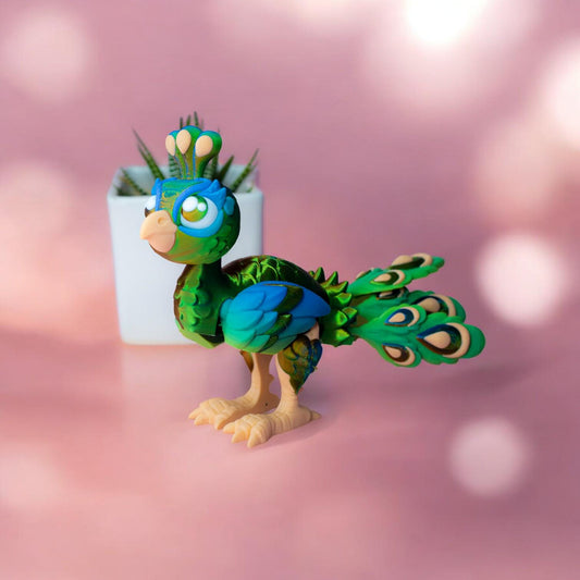 Articulated Baby Peacock – 3D Printed Poseable Peacock Figurine – Cute Collectible Desk Toy | Flexible Animal Figure