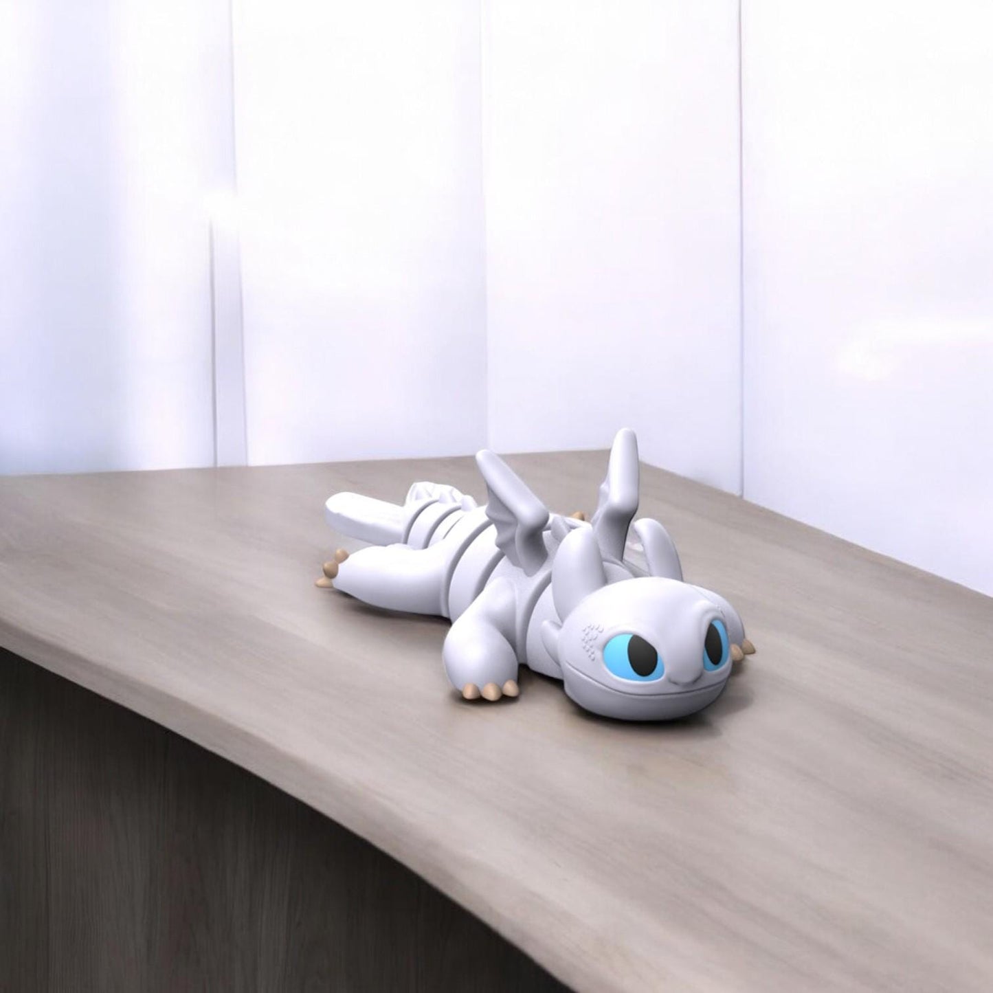 Flexi Articulated Light Fury-Inspired Dragon – 3D Printed Poseable Dragon Figurine – Fun Collectible Desk Toy | Flexible Fantasy Figure