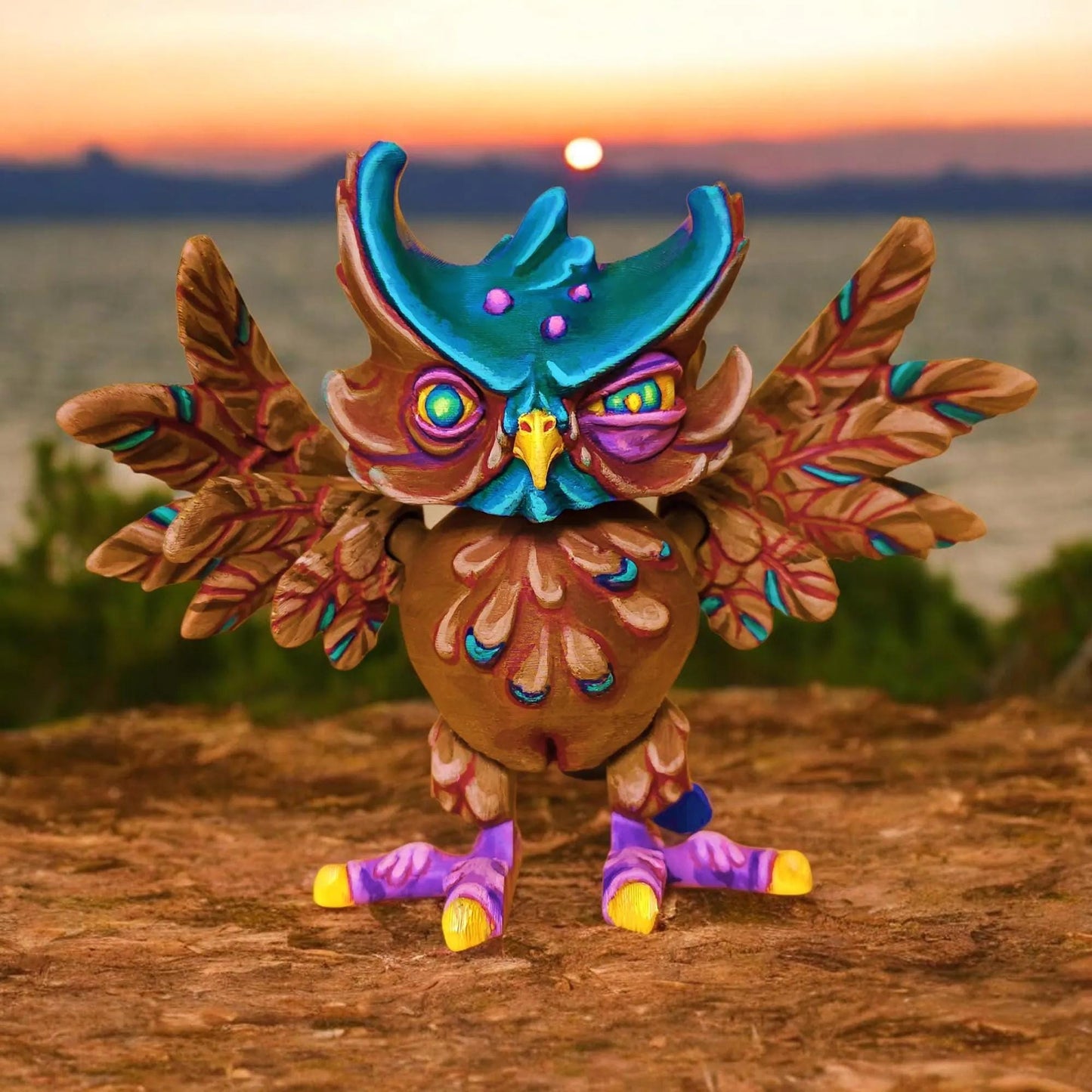 Articulated Creepy Owl Figurine – 3D Printed Gothic Collectible & Poseable Decor | Eco-Friendly