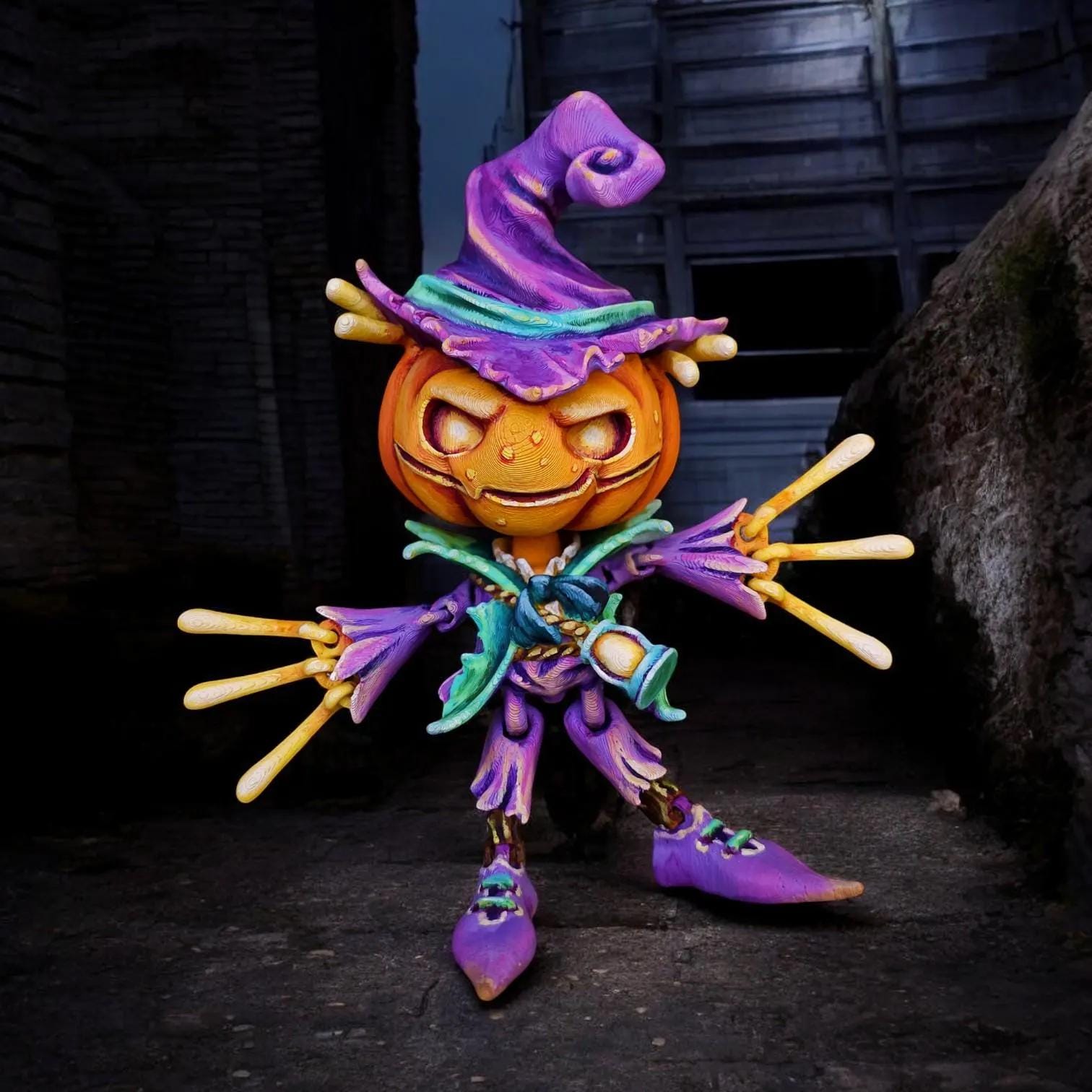 Articulated Jack O' Lantern Figurine – 3D Printed Halloween Collectible & Poseable Decor | Eco-Friendly