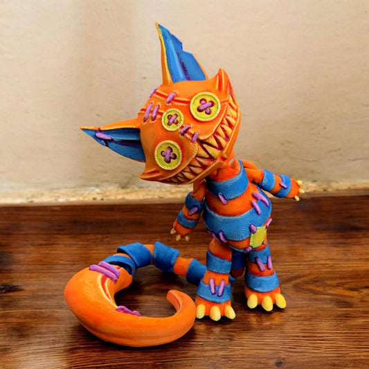3D Printed Articulated Stuffed Cat Figurine - Creepy Plush Cat-Inspired Fidget Toy & Desk Decor | Vibrant Collectible
