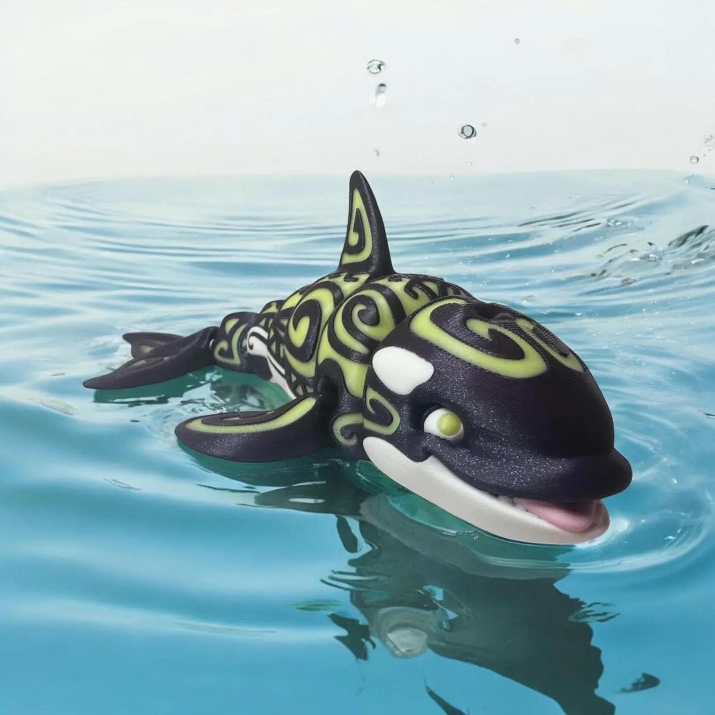 Flexi Factory Tattooed Orca – 3D Printed Articulating Orca Fidget Toy | Poseable & Fun Collectible