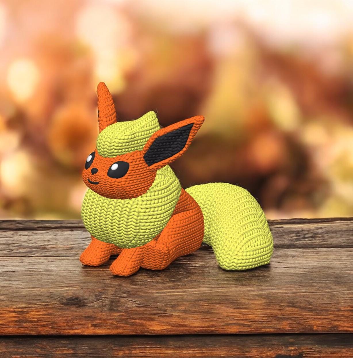 Knitted Flareon-Inspired 3D Figurine – Adorable Pokémon Collectible | Crochet-Style 3D Printed Display