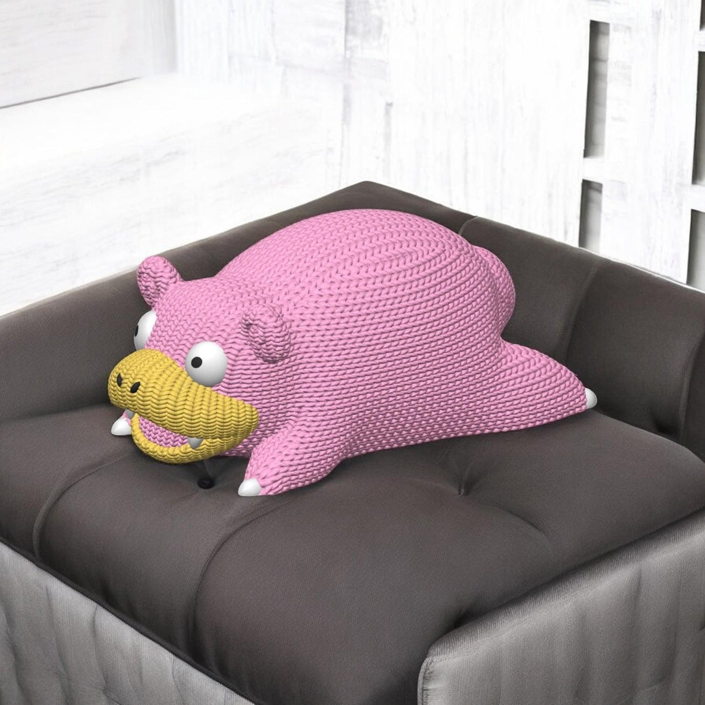 Knitted Slowpoke-Inspired 3D Figurine – Adorable Pokémon Collectible | Crochet-Style 3D Printed Display