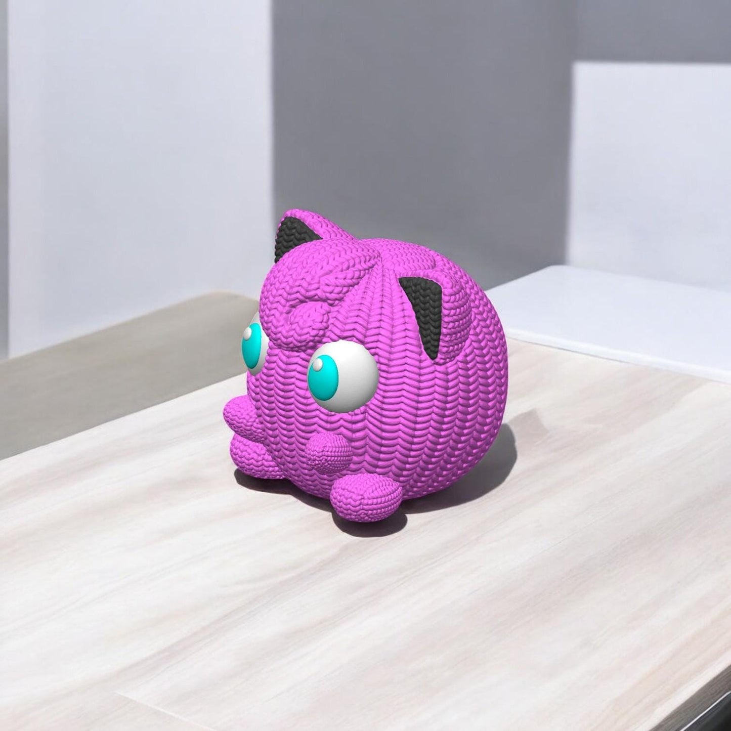 Knitted Jigglypuff-Inspired 3D Figurine – Adorable Pokémon Collectible | Crochet-Style 3D Printed Display
