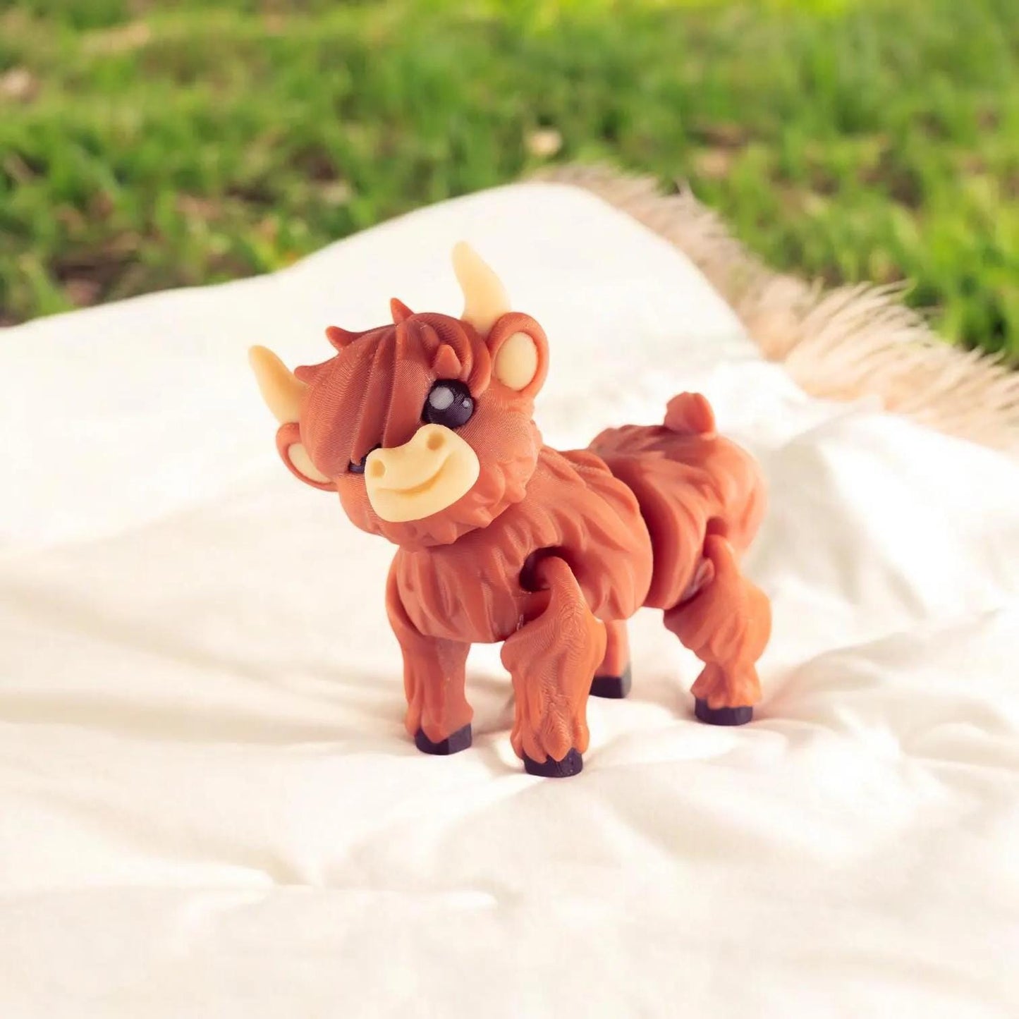 Flexi Articulated Highland Cow – 3D Printed Poseable Highland Cow Figurine – Cute Collectible Desk Toy | Flexible Animal Figure