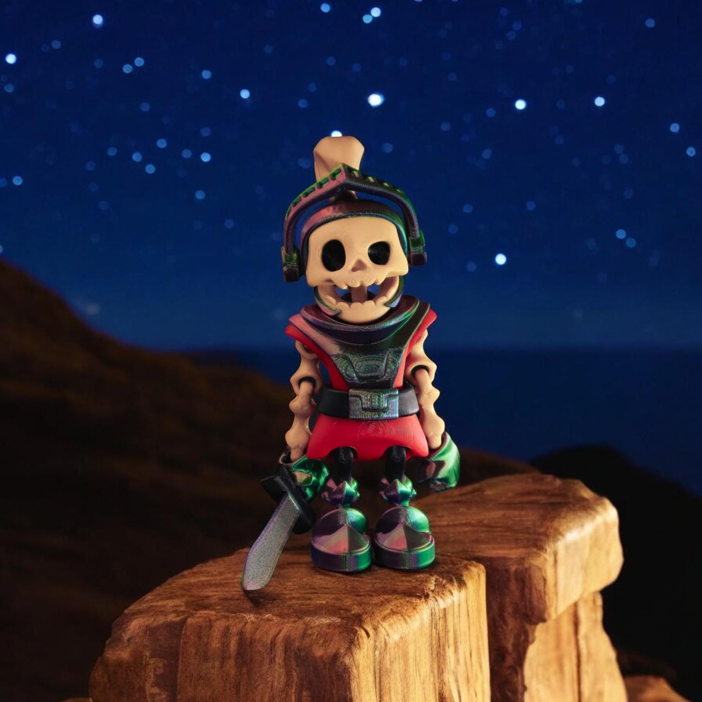 Flexi Knight Skeleton – 3D Printed Poseable Skeleton Figurine – Fun and Spooky Collectible Desk Toy | Flexible Halloween Figure