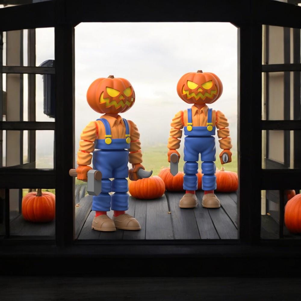Flexi Articulated Pumpkin Head Character – 3D Printed Poseable Halloween Figurine – Fun Collectible Desk Toy | Flexible Pumpkin Figure