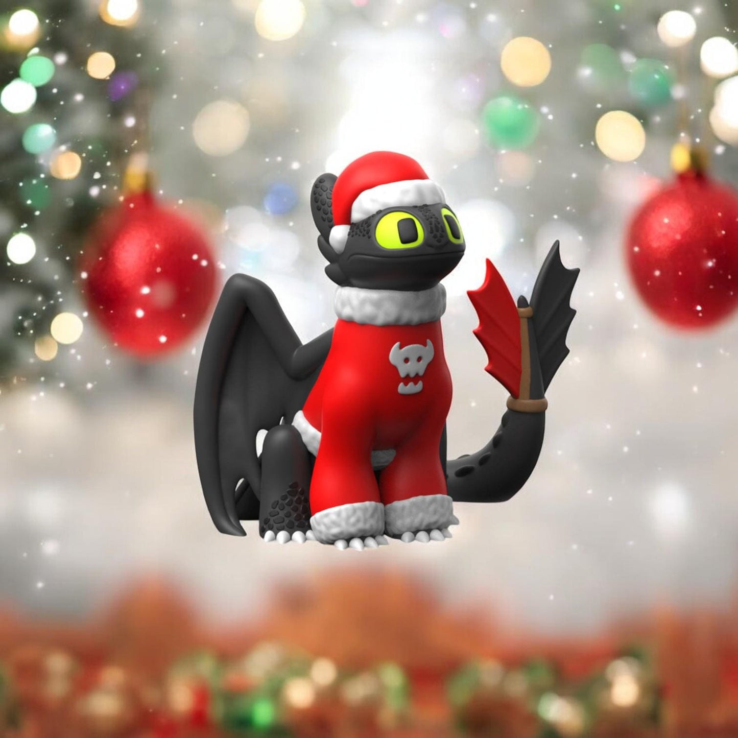 Christmas Toothless-Inspired Dragon Creature – 3D Printed Cute Christmas Desk Toy | Fun Holiday Collectible Figurine