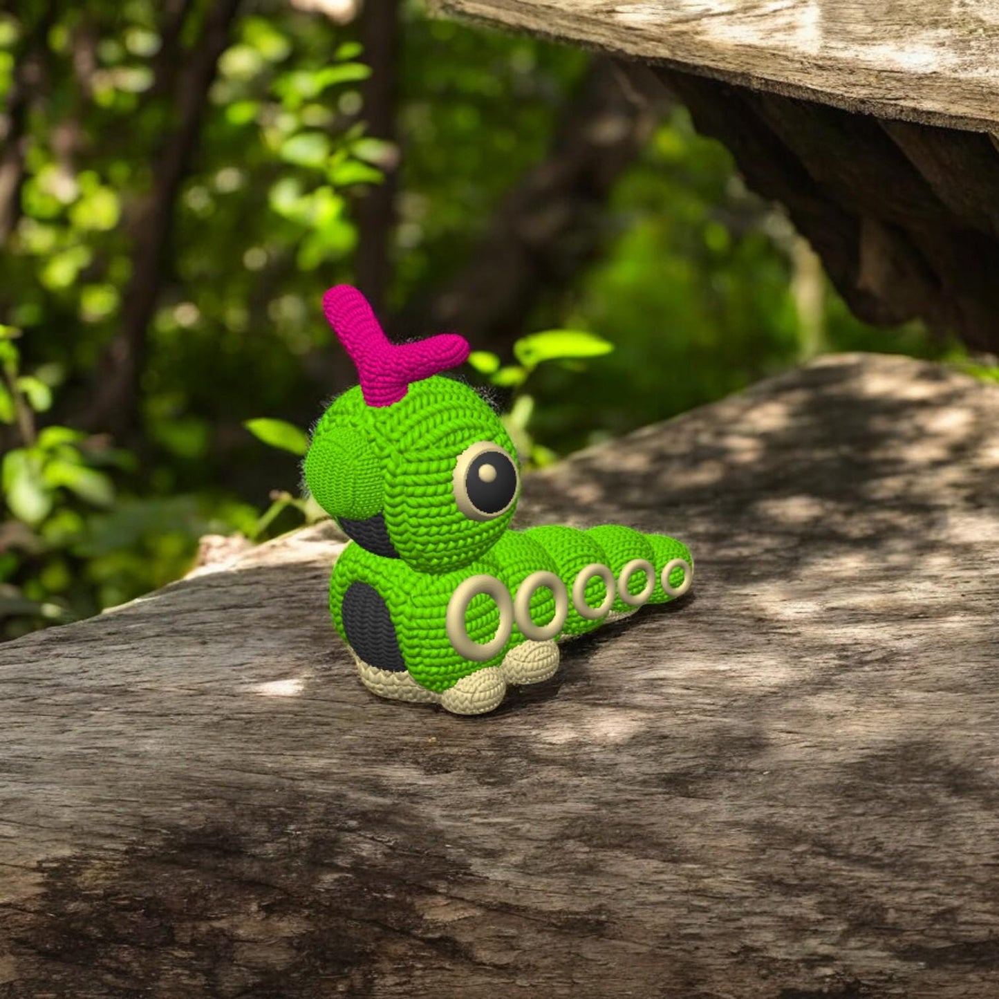 Knitted Caterpie-Inspired 3D Figurine – Adorable Pokémon Collectible | Crochet-Style 3D Printed Display