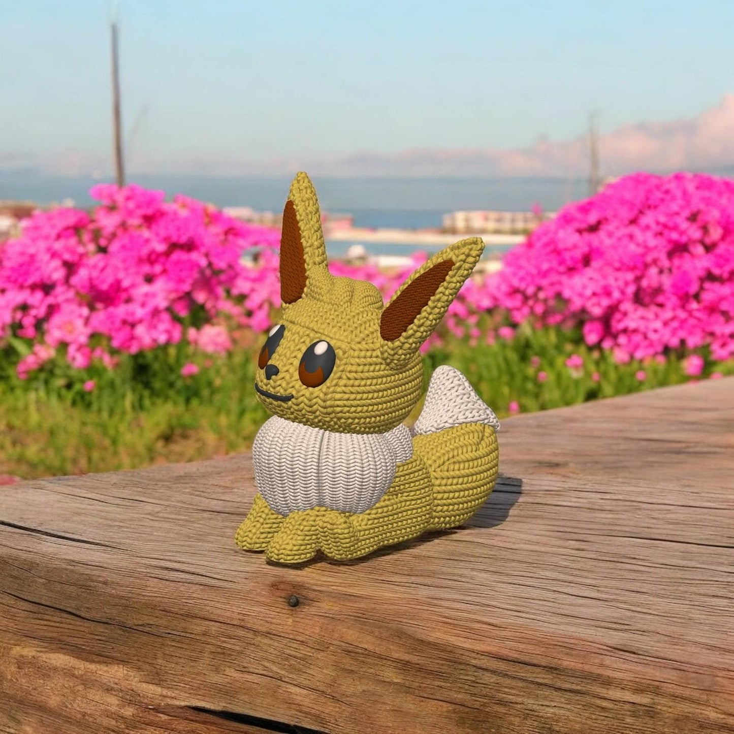 Knitted Eevee-Inspired 3D Figurine – Adorable Pokémon Collectible | Crochet-Style 3D Printed Display