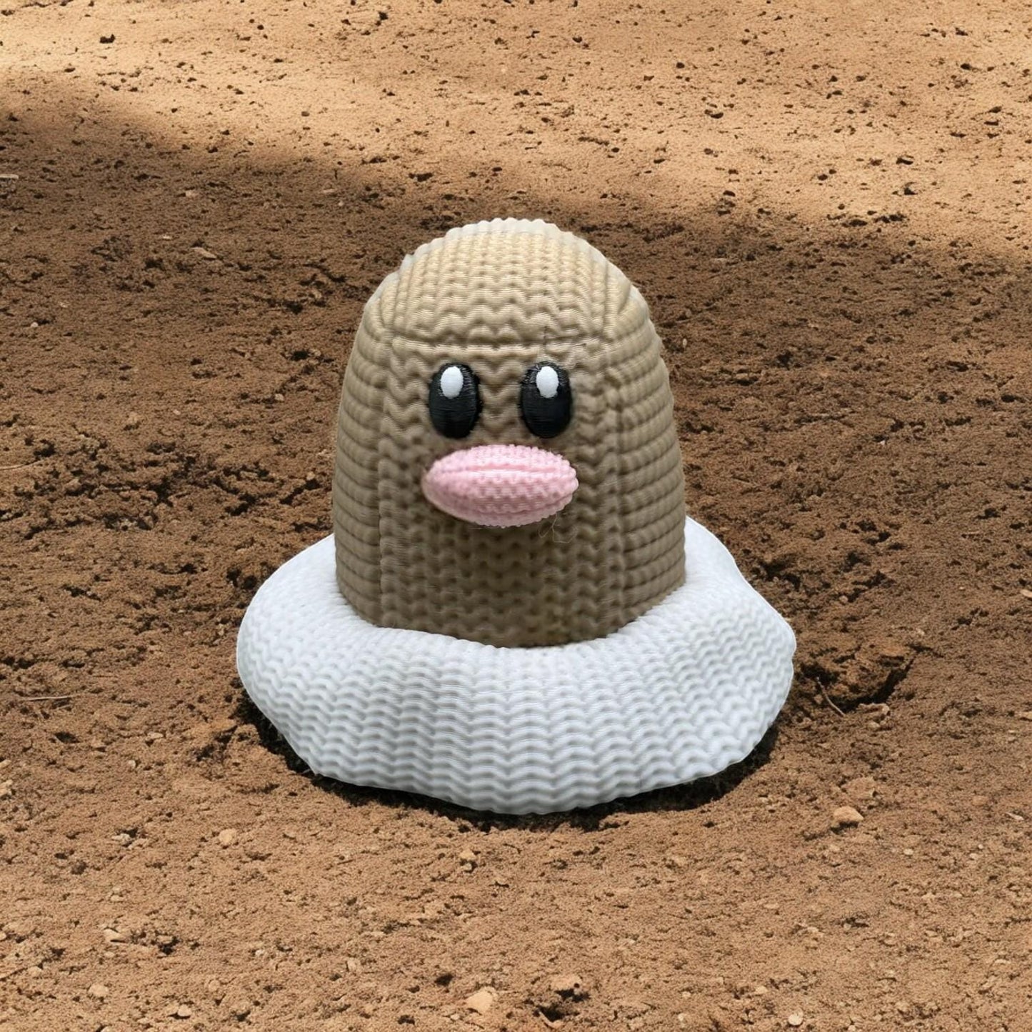 Knitted Diglett-Inspired 3D Figurine – Adorable Pokémon Collectible | Crochet-Style 3D Printed Display
