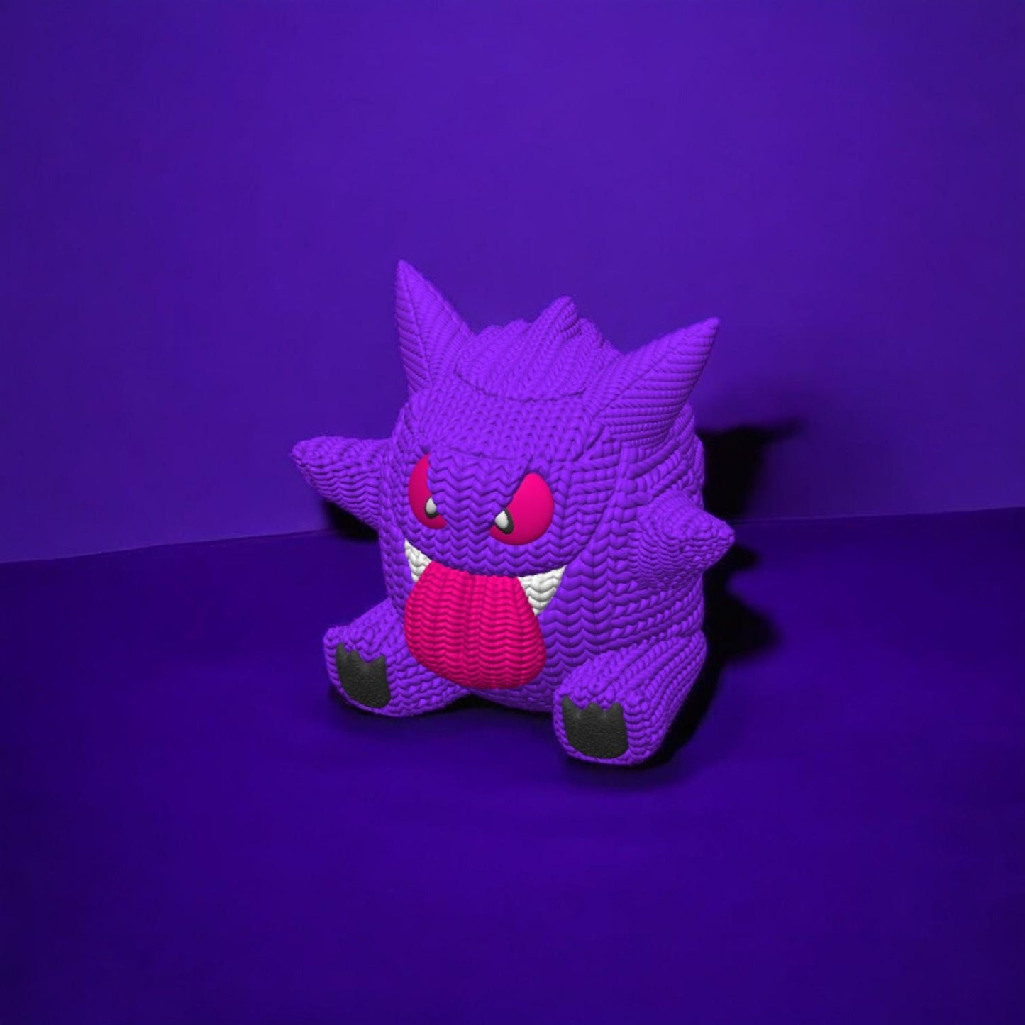 Knitted Gengar-Inspired 3D Figurine – Adorable Pokémon Collectible | Crochet-Style 3D Printed Display