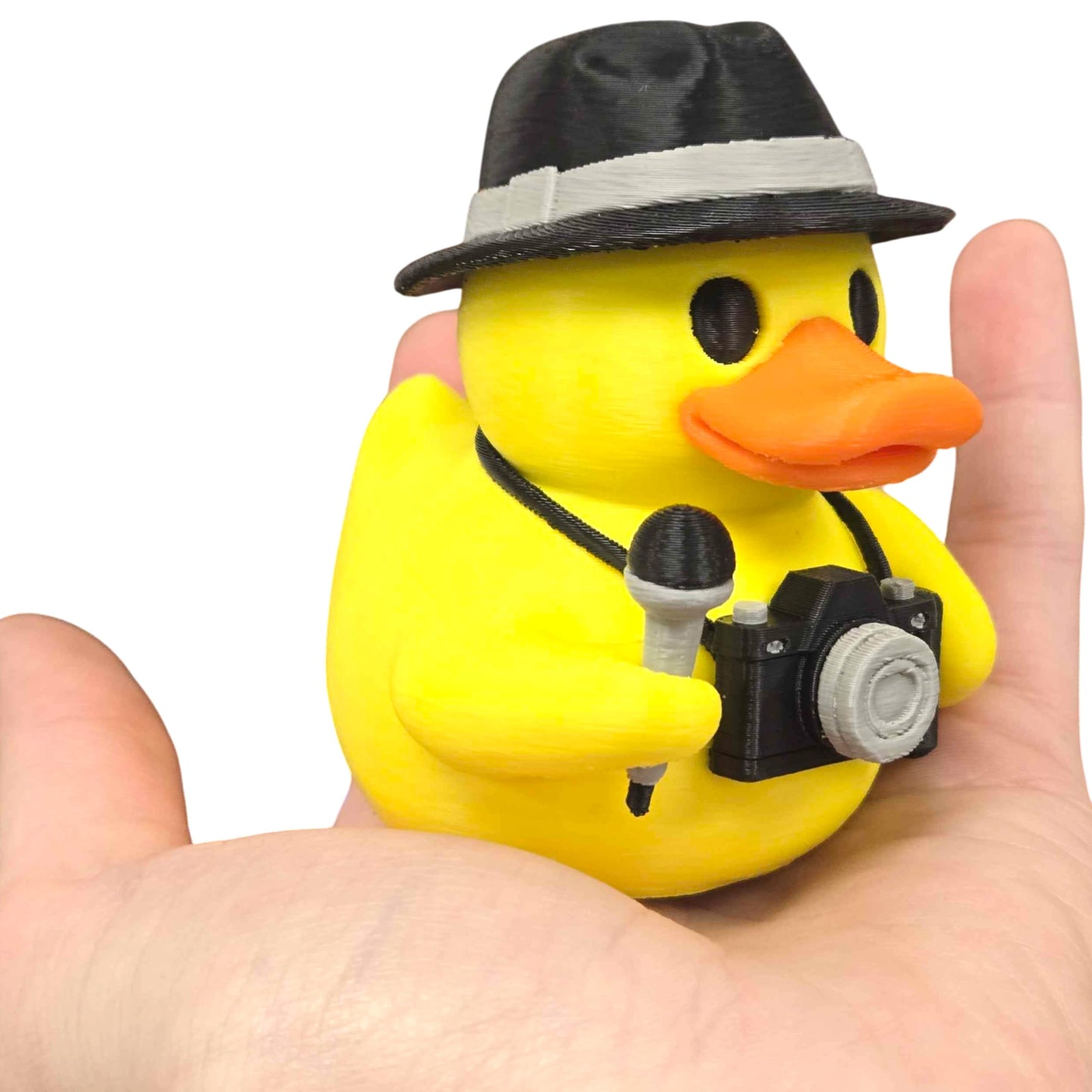 Journalist Duck Figurine with Hat, Microphone & Camera – Funny Press Reporter Collectible for Desk or Gift Display – 3D Printed in Canada
