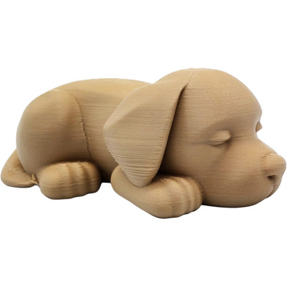 Cute Sleeping Puppy Figurine – Wood-Style 3D Printed Dog Statue with No Supports Needed for Display or Memorial Use – 3D Printed in Canada