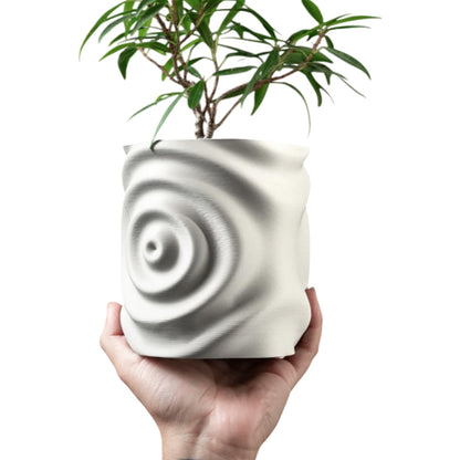 White Planter Pot with Ripple Texture Inspired by Water Drops – Modern Indoor Container for Succulents & Houseplants – 3D Printed in Canada