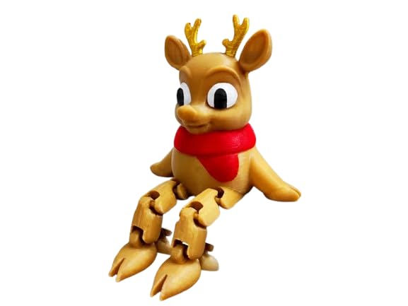 Articulated Christmas Reindeer Shelf Sitter with Red Scarf – Cute Holiday Figurine – 3D Printed in Canada