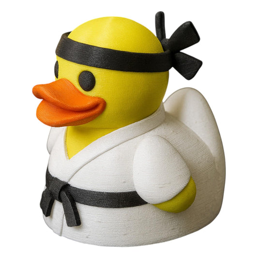 Karate Duck Figurine – Martial Arts Rubber Duck Decor for Desk, Bathroom, or Gift Display – Cute Karateka Toy Duck in Gi and Headband – 3D Printed in Canada