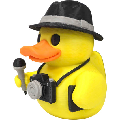 Journalist Duck Figurine with Hat, Microphone & Camera – Funny Press Reporter Collectible for Desk or Gift Display – 3D Printed in Canada