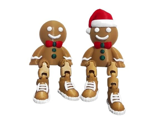 Articulated Gingerbread Man with Holiday Bowtie & Shoes – Cute Christmas Shelf Sitter Figurine – 3D Printed in Canada