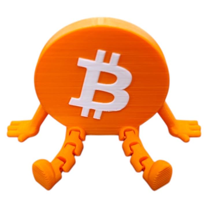 Articulated Bitcoin Buddy Figurine – 3D Printed Crypto Desk Toy with Poseable Limbs – Orange ₿ Bitcoin Collectible for Traders & Enthusiasts – 3D Printed in Canada