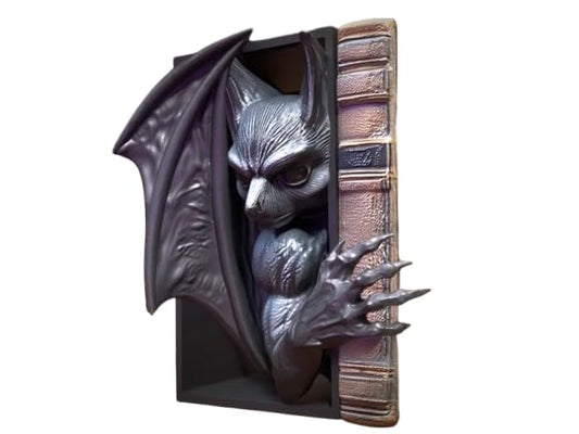 Gothic Bat Book Nook Insert – Fantasy Creature Shelf Décor for Home Library, Office & DND Fans – 3D Printed in Canada