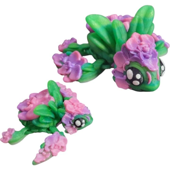 Orchid Turtle – Articulated Floral Turtle Figurine with Pastel Blooms, Collectible Fantasy Animal Fidget Toy – 3D Printed in Canada