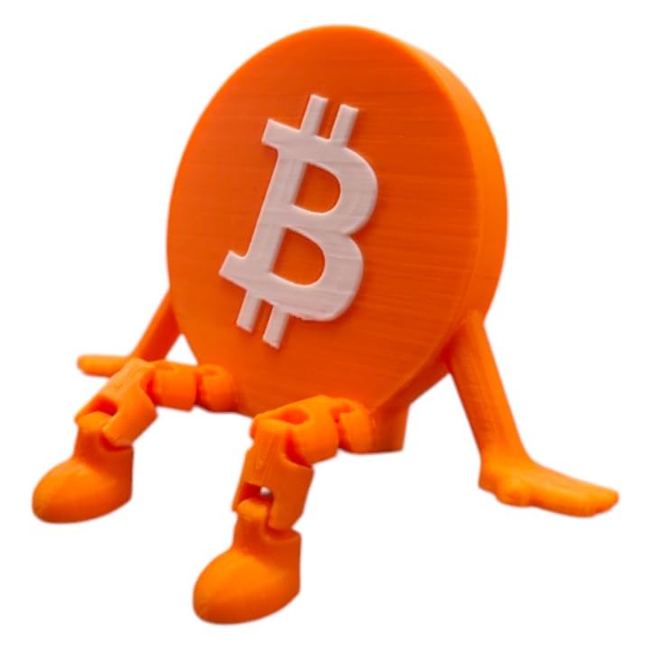 Articulated Bitcoin Buddy Figurine – 3D Printed Crypto Desk Toy with Poseable Limbs – Orange ₿ Bitcoin Collectible for Traders & Enthusiasts – 3D Printed in Canada