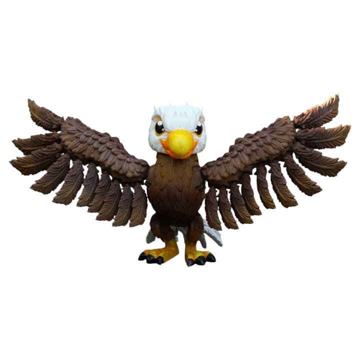 Cute Articulated Eagle Figurine – Movable Wings Print-in-Place Collectible Bird Sculpture for Desk Display & Fidget Relief – 3D Printed in Canada