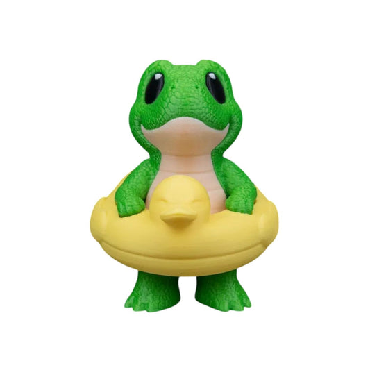 FloaT-Rex Dinosaur Pool Float Keychain – Pack of 5 Figurine – Cute Green Dino with Yellow Duck Floatie – Backpack, Purse, Lanyard or Zipper Accessory – 3D Printed in Canada