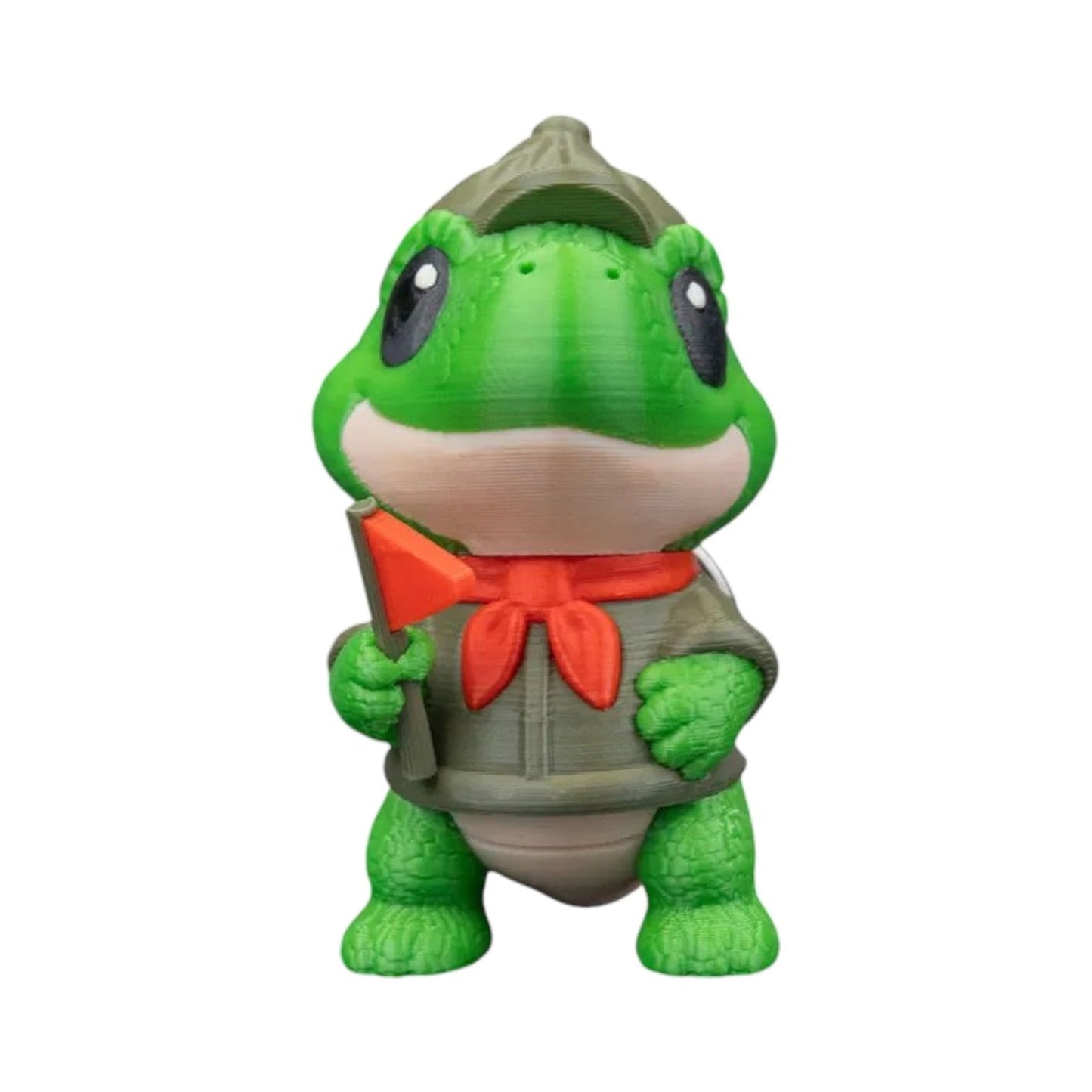 ScouT-Rex Dinosaur Scout Keychain – Pack of 5 Figurine – Cute Green Dino in Explorer Hat & Scarf Holding Flag – Backpack, Purse, Lanyard or Zipper Accessory – 3D Printed in Canada