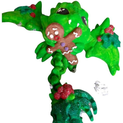 Holly Cinderling – Articulated Holiday Dragon Ornament with Gingerbread & Holly Details, Poseable Fantasy Figurine – 3D Printed in Canada