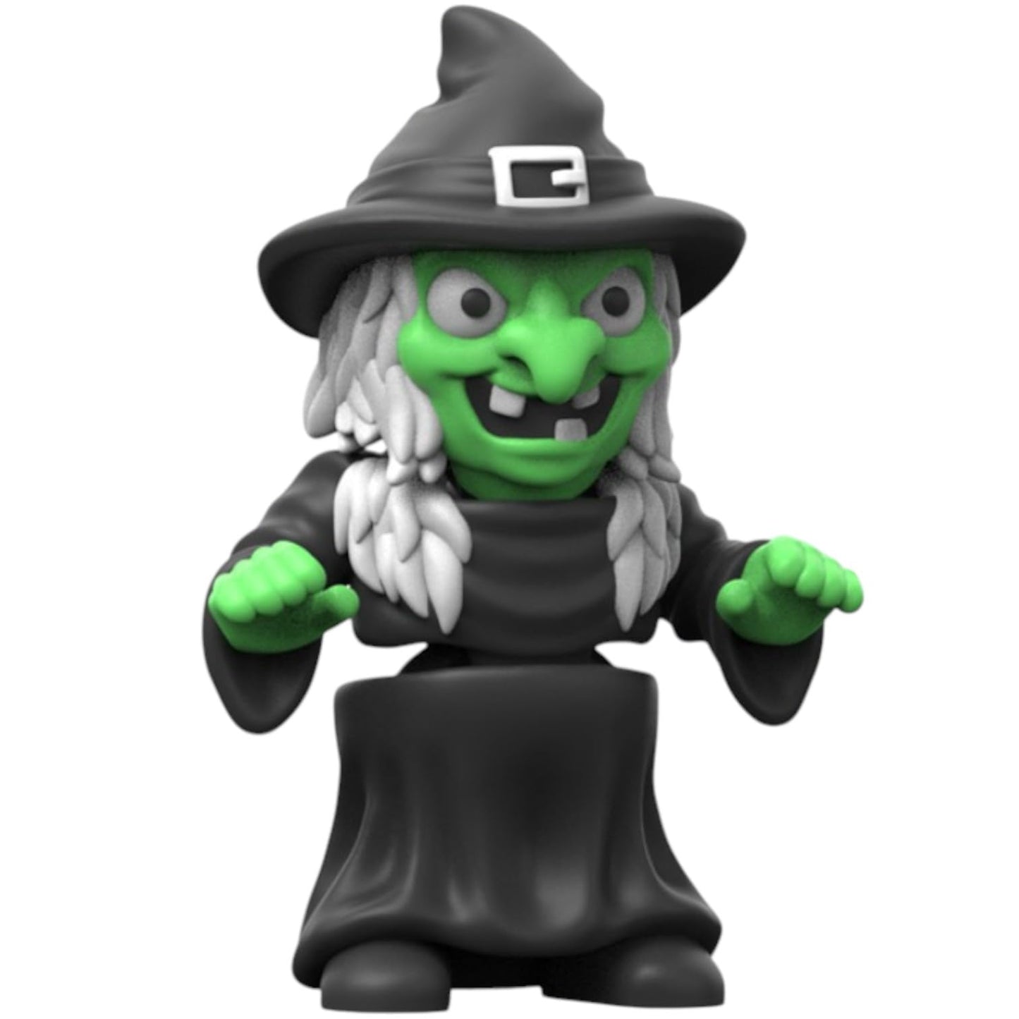 Green Witch Figurine – Poseable Halloween Collectible with Classic Witch Hat, Cloak, and Creepy Smile – Fun Shelf Display or Desk Toy – 3D Printed in Canada
