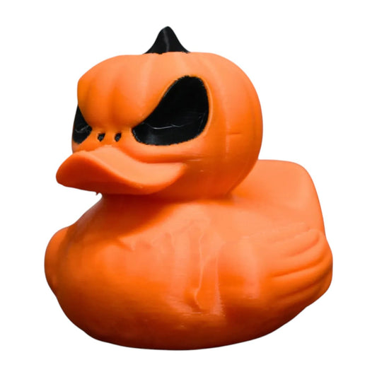 Jack-O'-Lantern Duck Figurine – Halloween Rubber Duck Pumpkin Spooky Collectible 4x4 Vehicle Adventure Cruise Hiding – 3D Printed in Canada