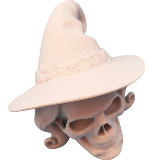 Witch Skull Miniature – Fantasy Skull with Hat for Halloween Displays, RPG Terrain, Spellcaster Dioramas & Gothic Decor – 3D Printed in Canada