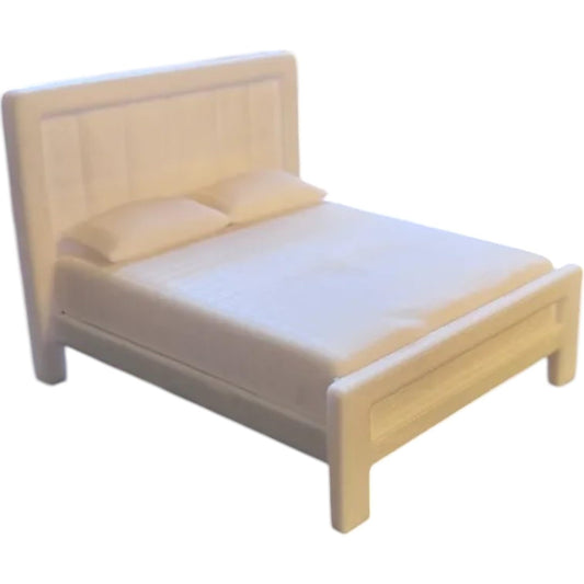 Miniature Modern Bed with Pillows – 1:12 Scale Dollhouse Bedroom Furniture Accessory – 3D Printed in Canada
