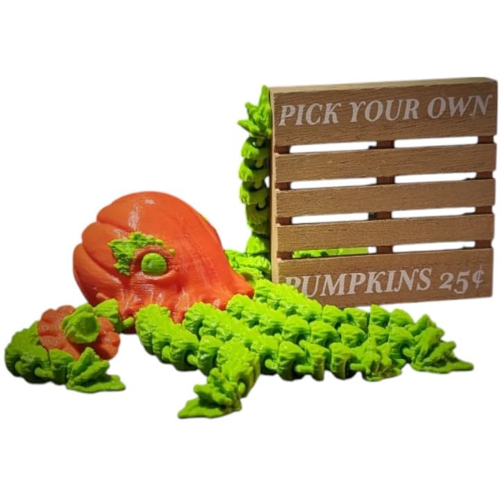 Harvest Lurker Pumpkin Creature – Articulated Fall Dragon with Pumpkin Head and Creeping Vines – Spooky Autumn Shelf Decor for Collectors – 3D Printed in Canada