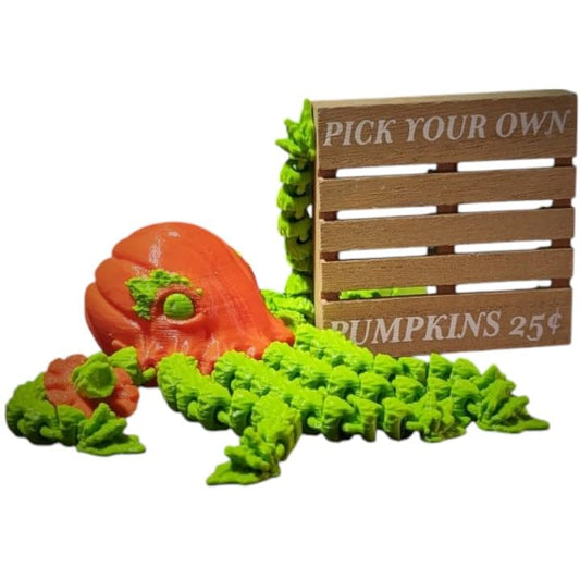Harvest Lurker Pumpkin Creature – Articulated Fall Dragon with Pumpkin Head and Creeping Vines – Spooky Autumn Shelf Decor for Collectors – 3D Printed in Canada