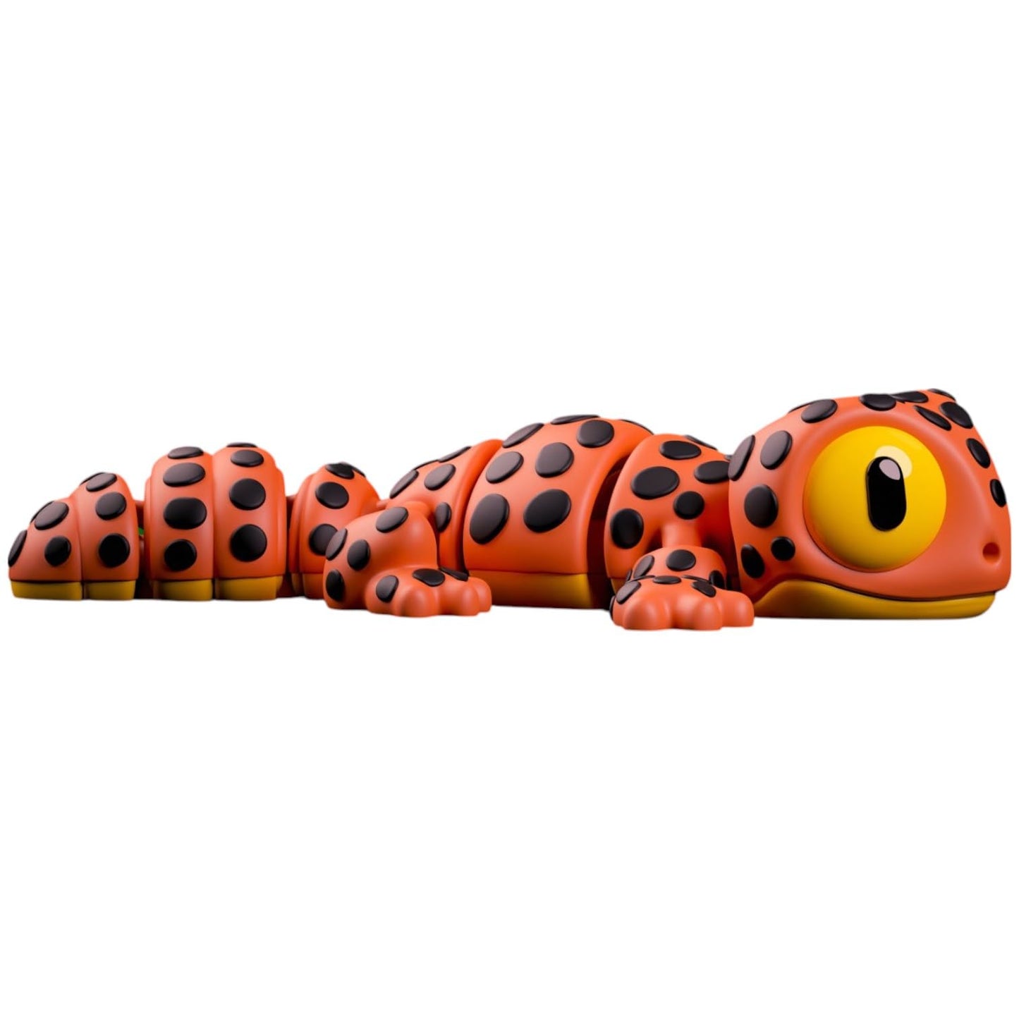 Articulated Leopard Gecko Figurine – Orange & Black Desk Pet with Big Eyes for Fidgeting, Collecting, or Display – 3D Printed in Canada