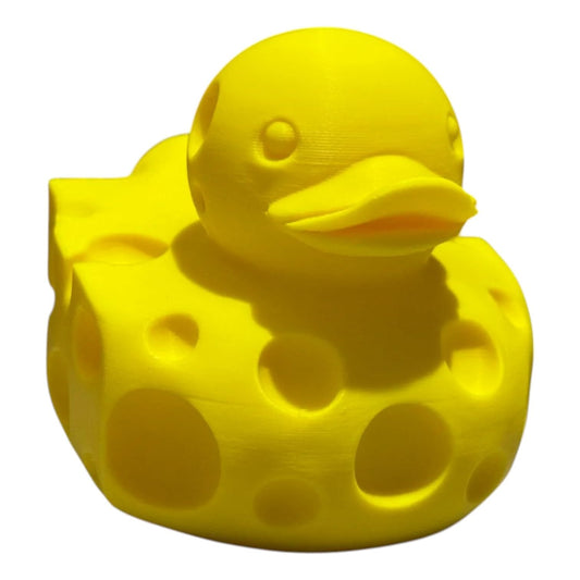 Cheese Duck Figurine – Whimsical Rubber Duck with Swiss Cheese Style Texture for Collectors & Decor – 3D Printed in Canada