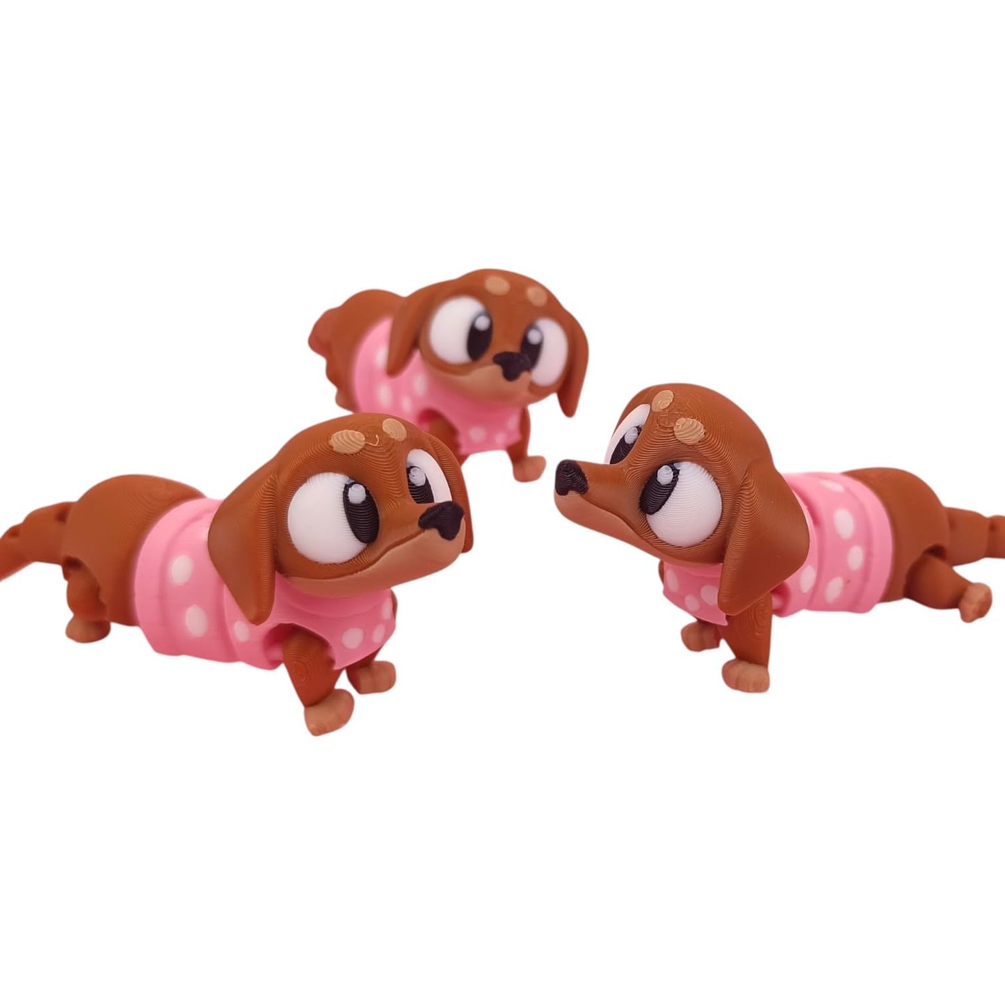 5-Pack Mini Sausage Dog Figurines – Articulated Wiener Dog Desk Pets, Collectible Pocket Animals, Fidget Toys for Teens & Adults – 3D Printed in Canada