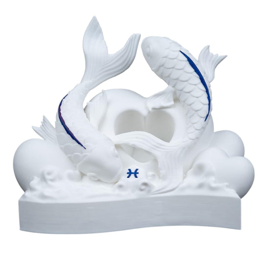 Pisces Zodiac Koi Fish Heart Sculpture – Elegant Astrological Figurine for Home or Office Décor, Gift for Horoscope Lovers – 3D Printed in Canada