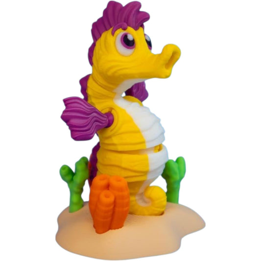 Colorful Articulated Sea Horse Figurine – Poseable Ocean Animal Desk Décor & Collectible Fidget Display for Teens & Adults – 3D Printed in Canada