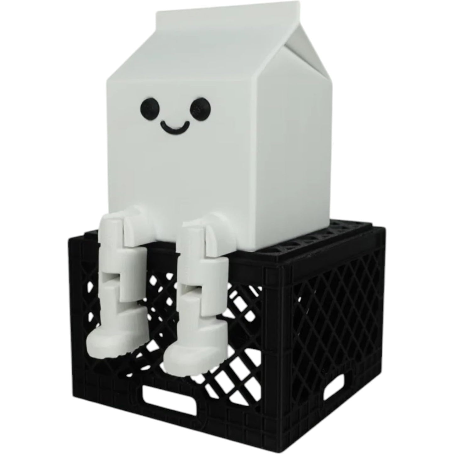 Milk Carton Buddy Articulated Figurine – Cute Collectible White Character with Swinging Legs for Desk or Shelf Display – Fidget-Friendly Companion – 3D Printed in Canada