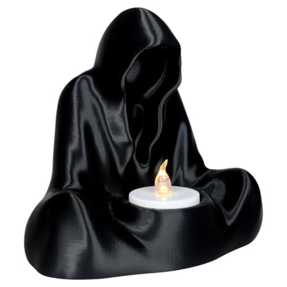 Hooded Figure LED Tea Light Holder – Faceless Cloaked Reaper Style 3D Printed Candle Cover for Spooky Ambiance & Gothic Decor – Battery Candle Not Included – 3D Printed in Canada