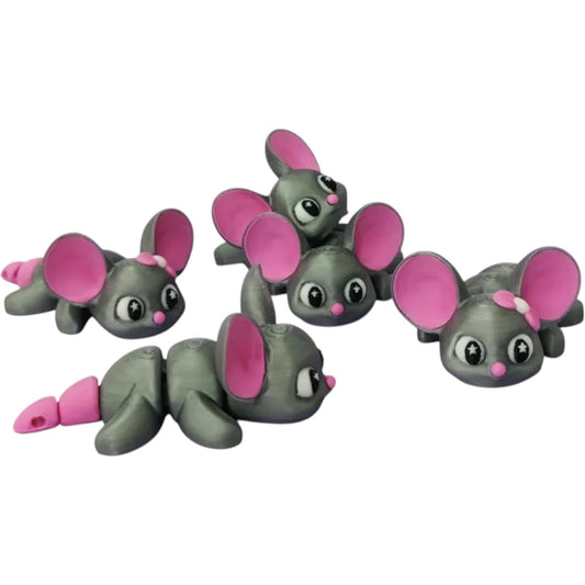Cute Mouse Figurine – Articulated Collectible with Adorable Eyes, Poseable Tail & Ears – 3D Printed in Canada