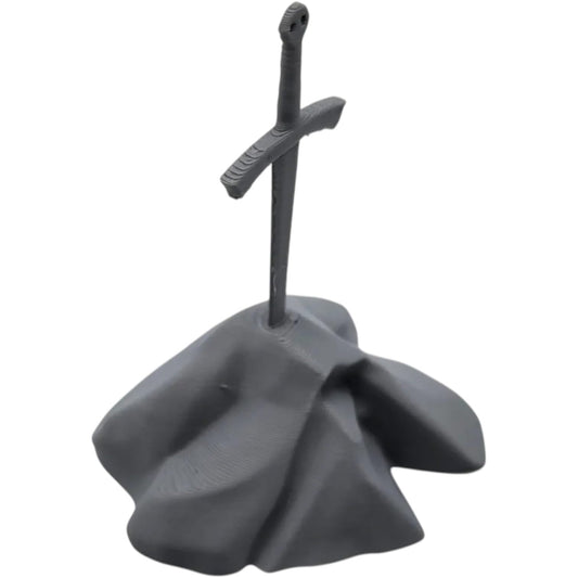 Sword in The Stone Miniature – Fantasy Diorama Prop for Tabletop RPGs, Display Shelves & Legendary Terrain Builds – 3D Printed in Canada